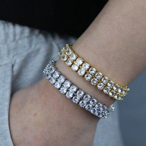 Diamond CZ Double Row 10mm Tennis Bracelet I Gold + Silver Tennis Bracelet
